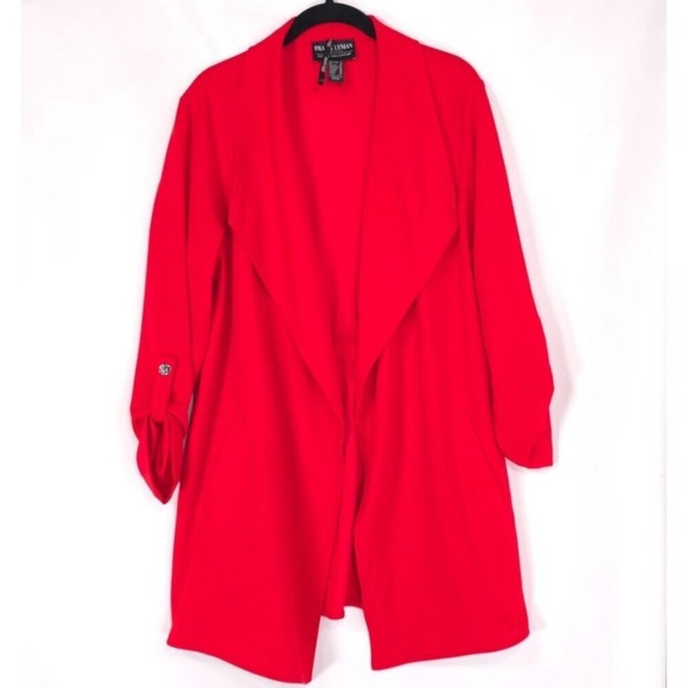 FRANK‎ LYMAN MONTREAL Collection Red Knit Jacket Size 8 Longline Blazer 226274